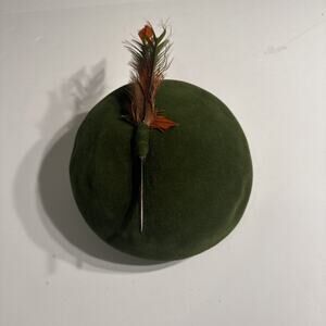 Vintage Olive Green Wool Felt Hat - Orange Feather No Brand